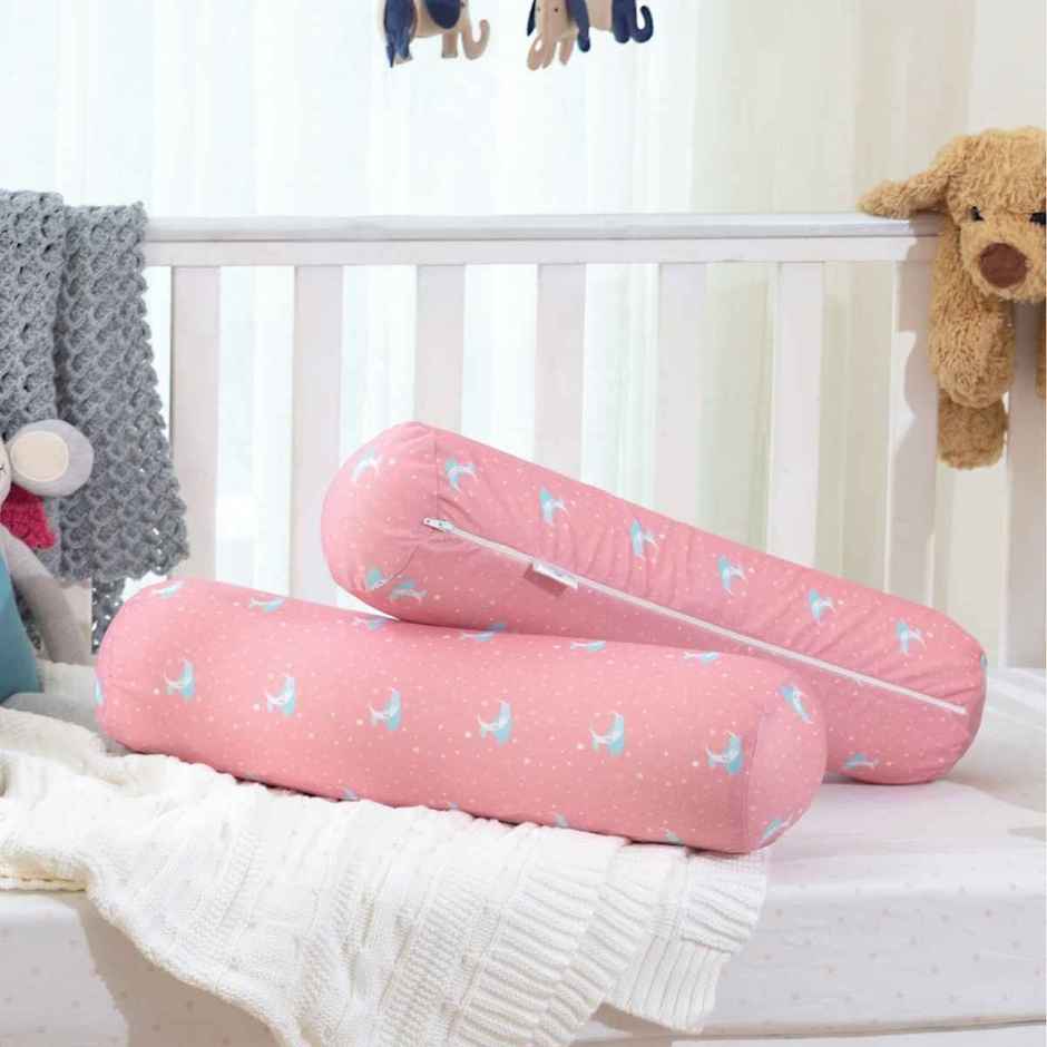 The White Willow Baby Round Bolster Pillow | Memory Foam | Side Support for Newborns - Pink