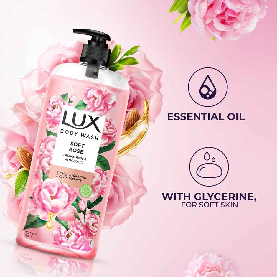 Lux Body Wash Soft Skin French Rose & Almond Oil With Long Lasting Fragrance Glycerine Paraben Free