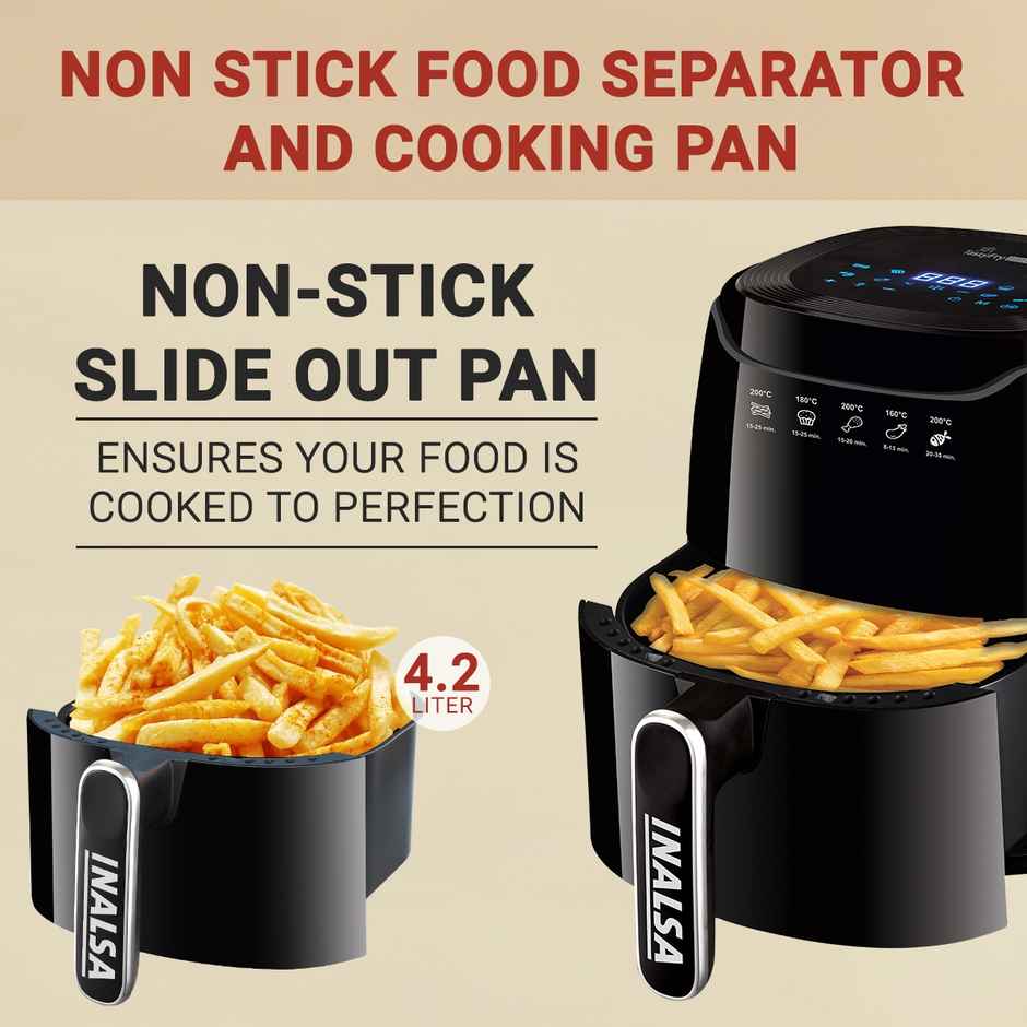 INALSA Air Fryer 1400 W Tasty Fry Digital 4.2 ltr with Air Crisp Technology,8 Preset & Digital