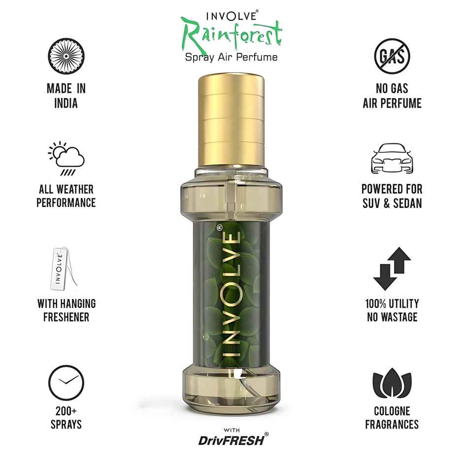 Involve Your Senses Rainforest Forest Lavender Scent Car Spray Air Freshener, White, 30 ml - Irf02