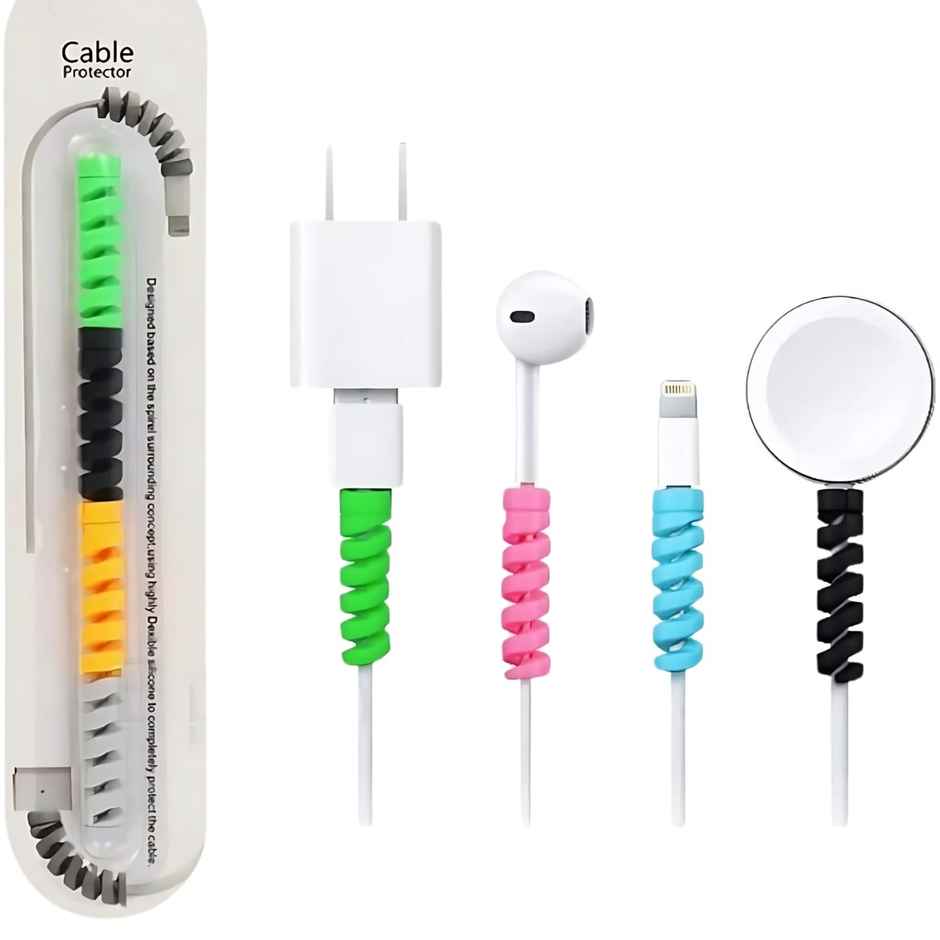 Ailkin Spiral Charger Cable Protector| Data Cable Saver| Set of 3| Assorted Protective Covers