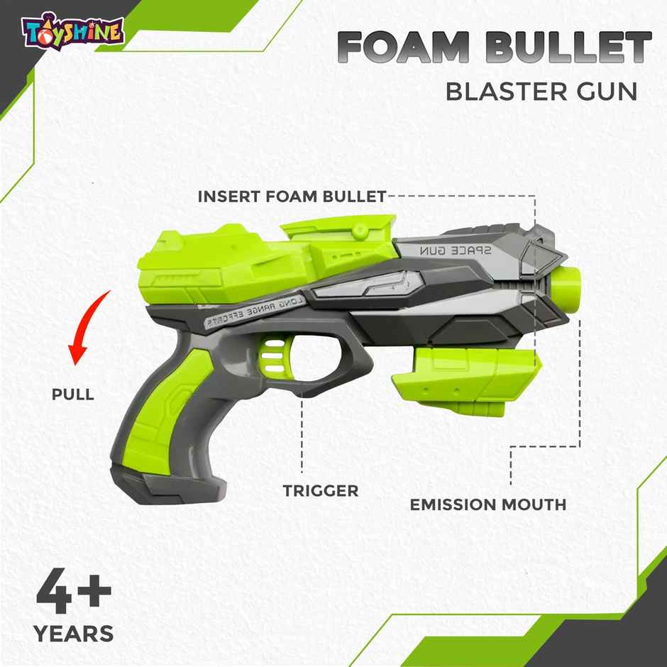 Toyshine Thunder Strike Load Shoot Gun Toy with 6 Safe Foam Darts Long Range Target Shooting Green