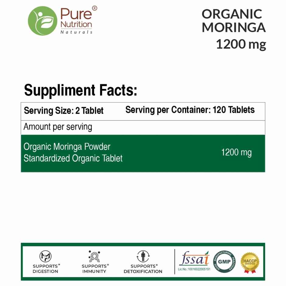 Pure Nutrition Organic Moringa 1200Mg 120 Tablets