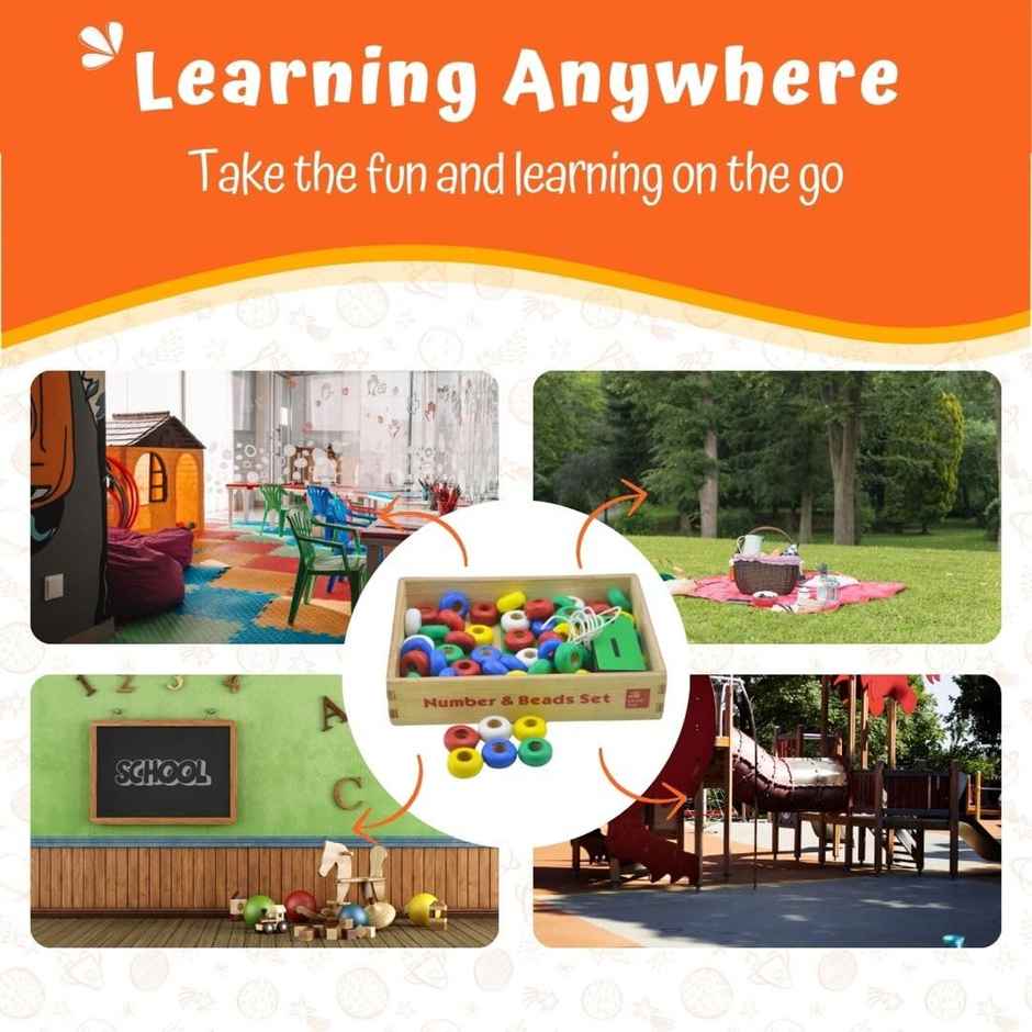 Skillofun Wooden Number & Bead Set | Counting, BAUting, Matching Game | MontesBAUi Toy for Kids