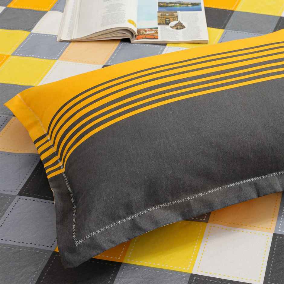 Story@home Double 144 TC Cotton Flat Geometric Bedsheet | Grey | 98 x 89 in