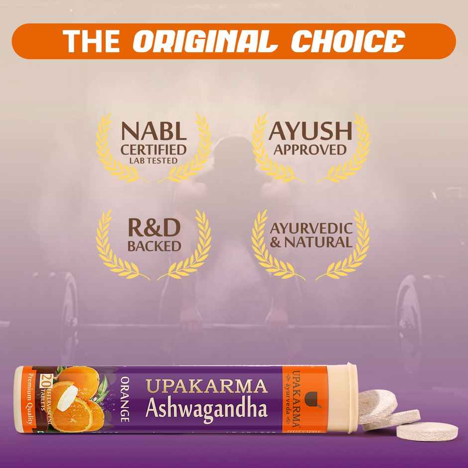 Upakarma Ashwagandha Effervescent, Orange Flavour - 20 Tablets