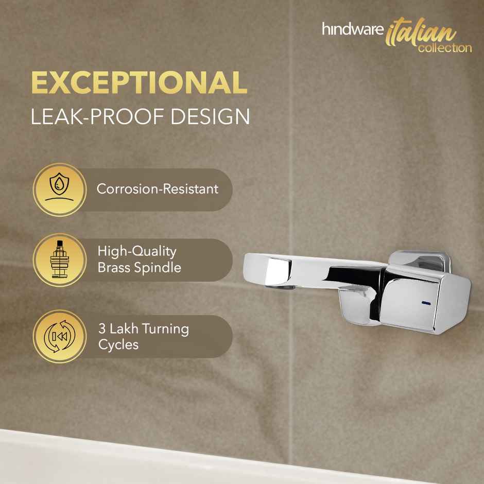 Hindware STARC Brass Bib Tap | Chrome Finish | Wall Flange
