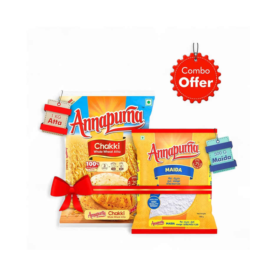 Annapurna Chakki Whole Wheat Atta(1kg) & Annapurna Maida(500gms) Combo 