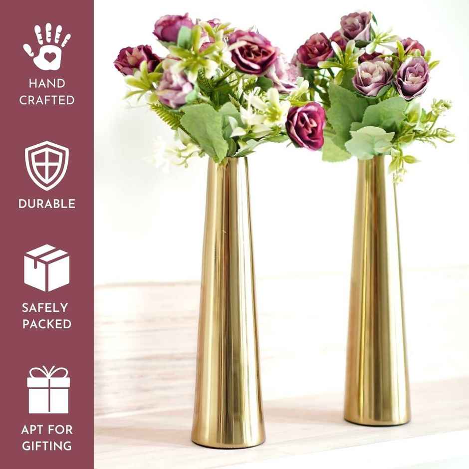 Behoma Metal Slim Cone Flower Vase - Gold | Set of 2 | 8.07 Inch