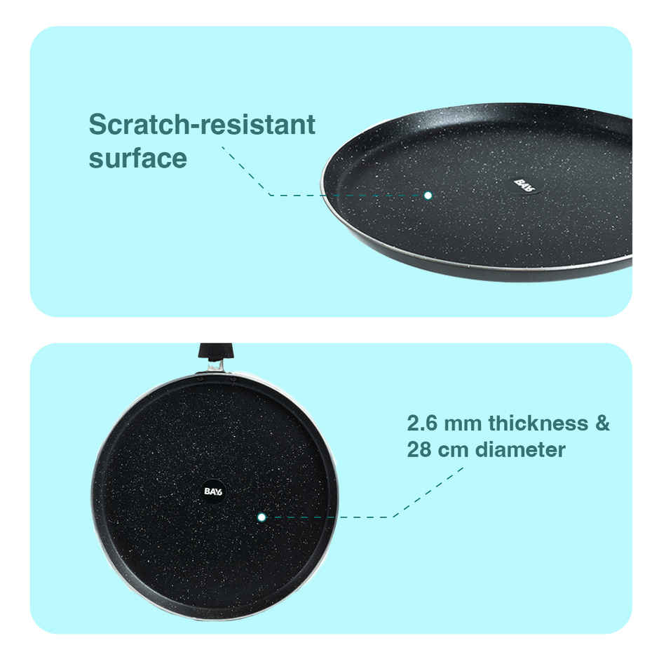 BAY6 Nonstick Dosa Tawa | 26 cm - Grey (Not Induction Compatible)