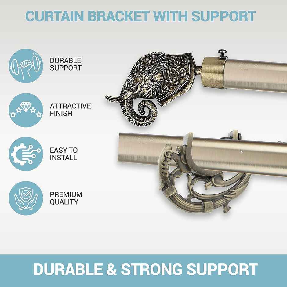 Gloxy Aluminium Antique Finish Curtain Bracket With 1 inch Rod Support Fittings | Pair of 3)
