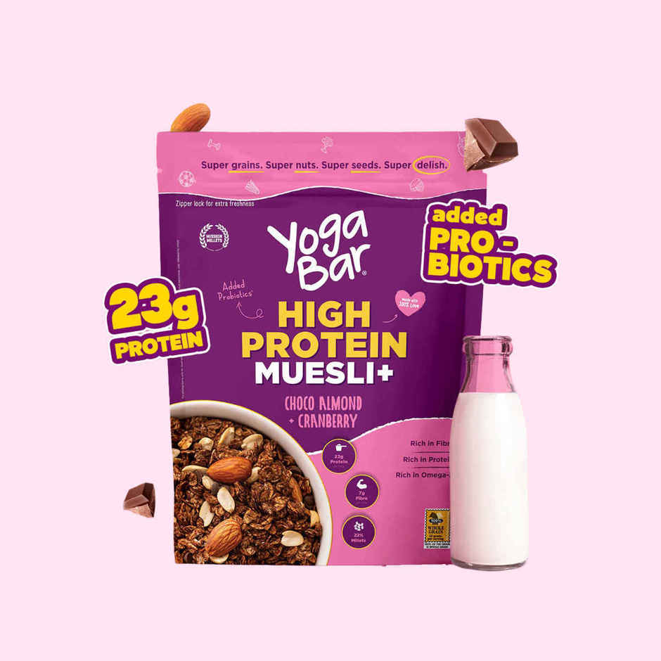 Yoga Bar 23g High Protein Muesli Choco Almond & Cranberry, Added Probiotics, Fibre Rich, Omega - 3