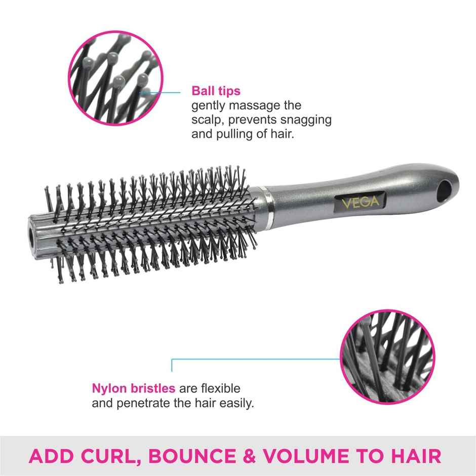 VEGA Round Hair Brush for Adding Curls| Volume and Waves in Hair| Men and Women| E10-RB