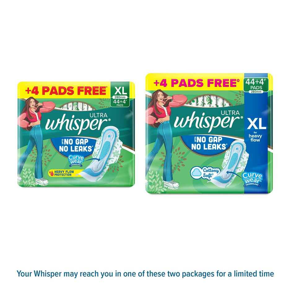 Whisper Ultra Upto No Gap No Leaks Sanitary Pads,  48 XL Pads (Based on P&G Technical Data)