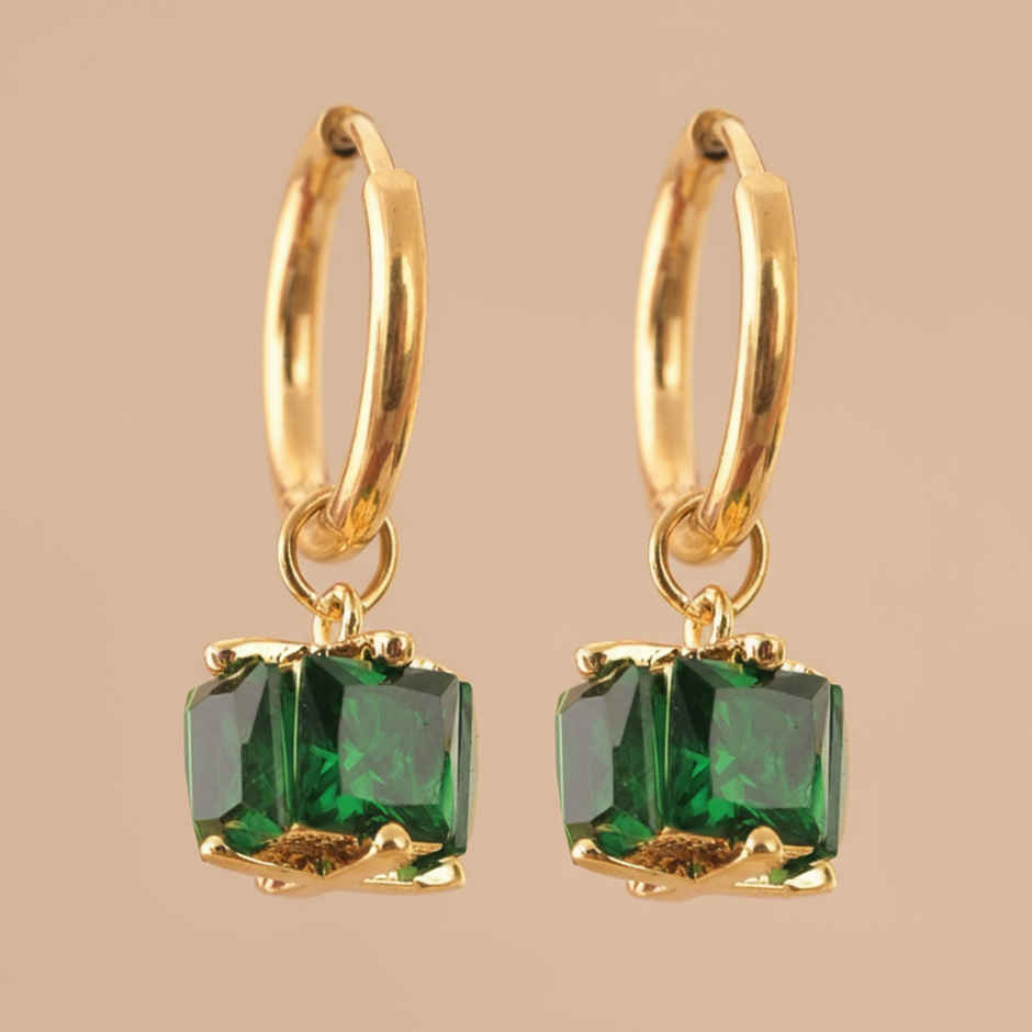 Palmonas Emerald Hoop Earrings For Womens | Waterproof And Anti-Tarnish