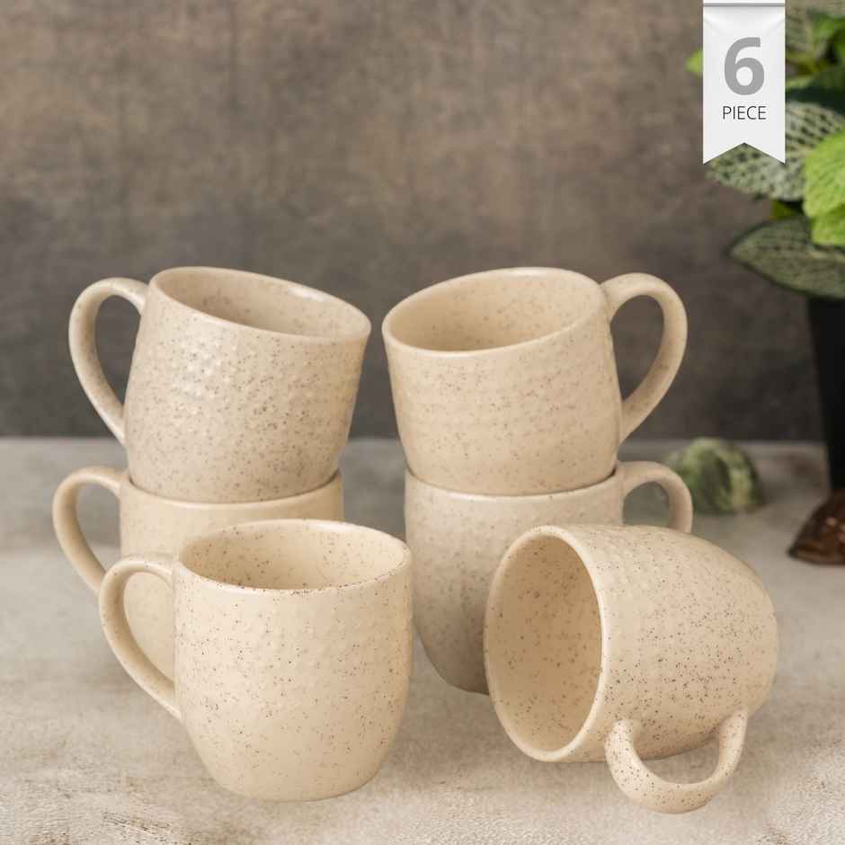Clay Craft Fine Ceramic Apex Beige Coffee Mug Set Of 6 | Cups For Tea and Coffee