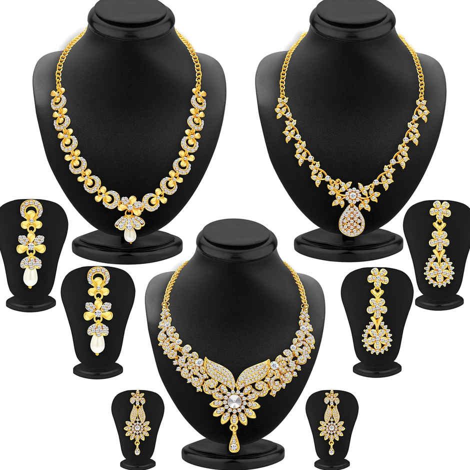 Sukkhi Dazzling Gold Plated Austrian Diamond Choker Necklace Set Combo For Women