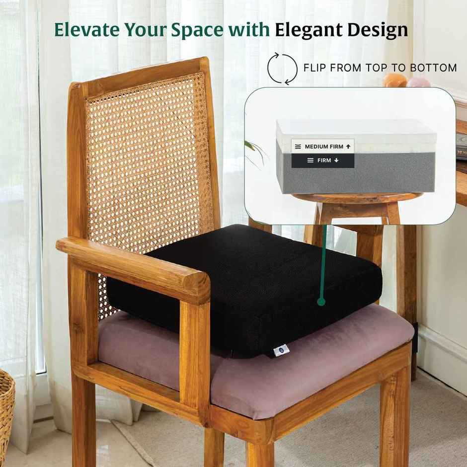 The White Willow Orthopedic Dual Memory Foam Seat Cushion | Chair Support | 16 x 16 Inch - Black