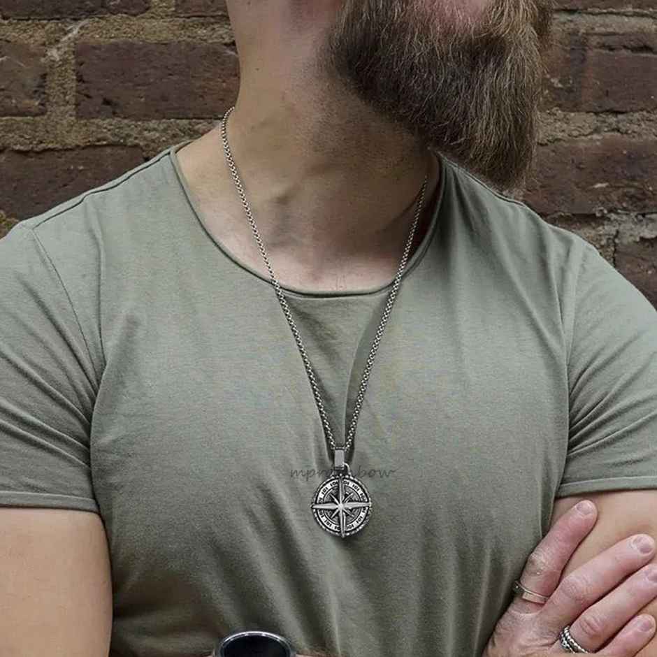 Fashion Frill Men's Cross Compass Pendant Chain Silver Onesize