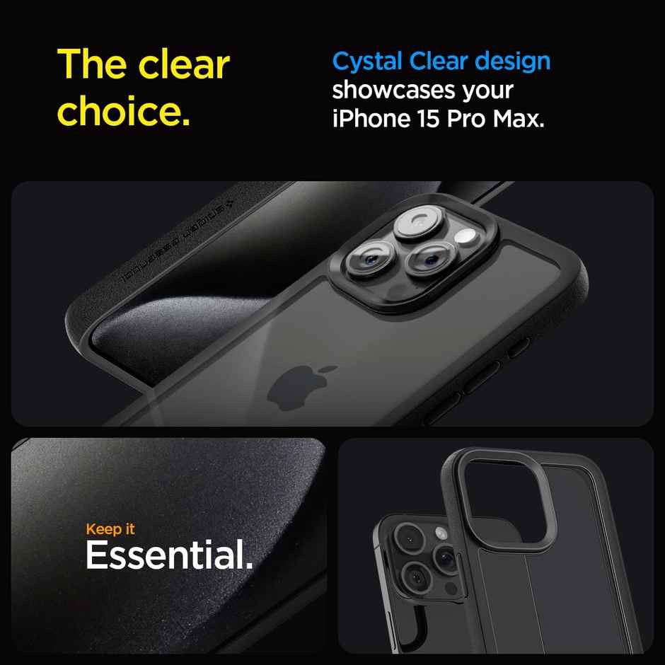 Spigen Essential Sand Crystal Back Cover Case for iPhone 15 Pro Max(TPU +Poly Carbonate|Matte Black)