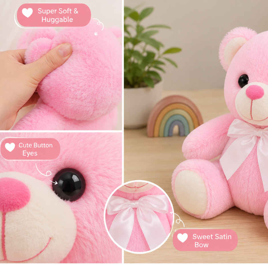 ToyTales Teddy Bear Soft Toy | Plushie Stuffed Animal Toys | Birthday Gift for Kids | Pink | 25cm