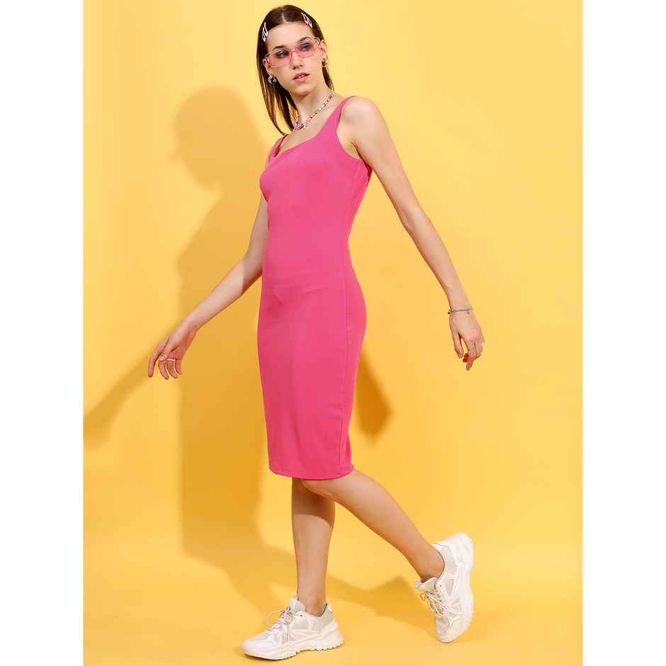 Ketch Women Square Neck Sheath Maxi Dress | Pink | M