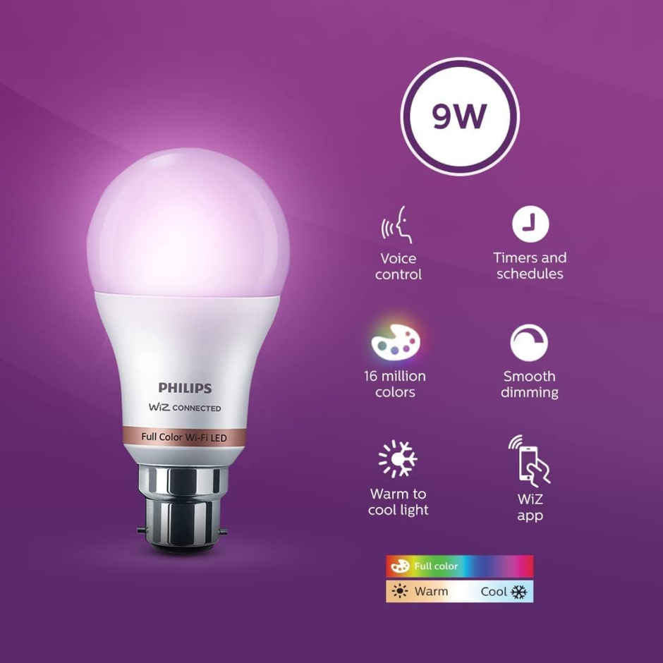 Philips Wiz 9 Watts WiFi Enabled Smart 9 W Led Bulb | B22 Base Holder