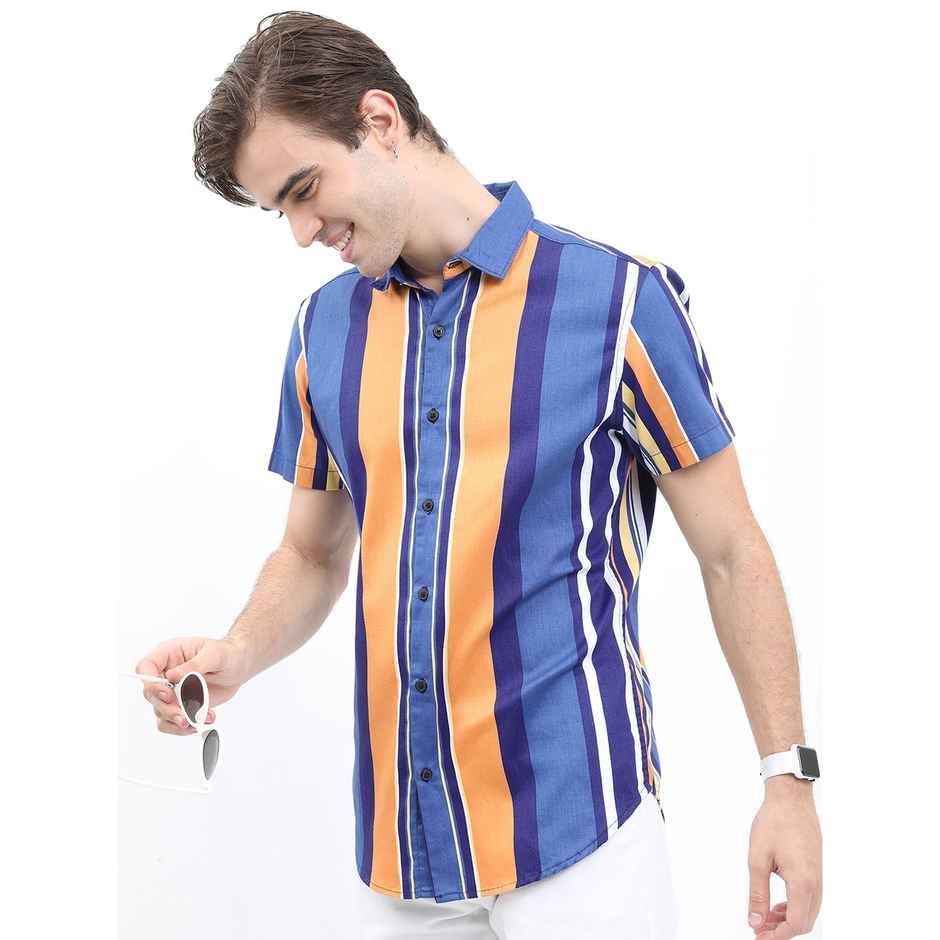 Ketch Men Slim Fit Striped Cotton Casual Shirt | Blue | L