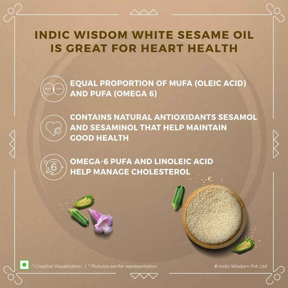 Indic Wisdom White Sesame (Til-Gingelly) Wood Cold Pressed Oil - Extracted On Wooden Churner