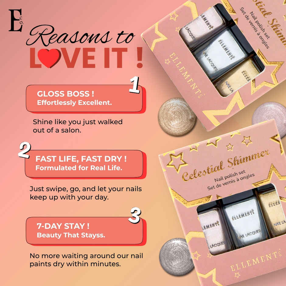 Ellement Co. Celestial Shimmer Nail Polish Kit | Shimmery Glam Shades | Long-Lasting Gloss