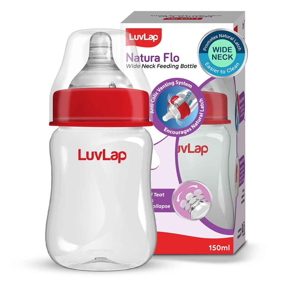 LuvLap Wide Neck Bottle with Anti-Colic Nipple, Soft & Flexible Silicone, upto 3 Years, BPA Free
