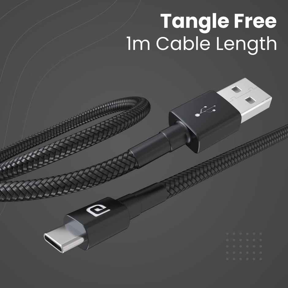 Portronics 65W Konnect  USB to Type C Cable with 3.0A Output, Fast Data Sync, 1M Length - Black