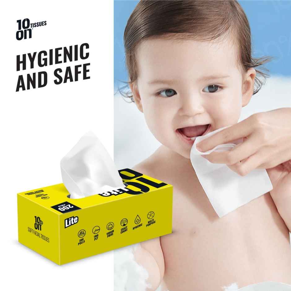 10'ON Lite Soft Facial Tissues Napkins | 200 Pulls