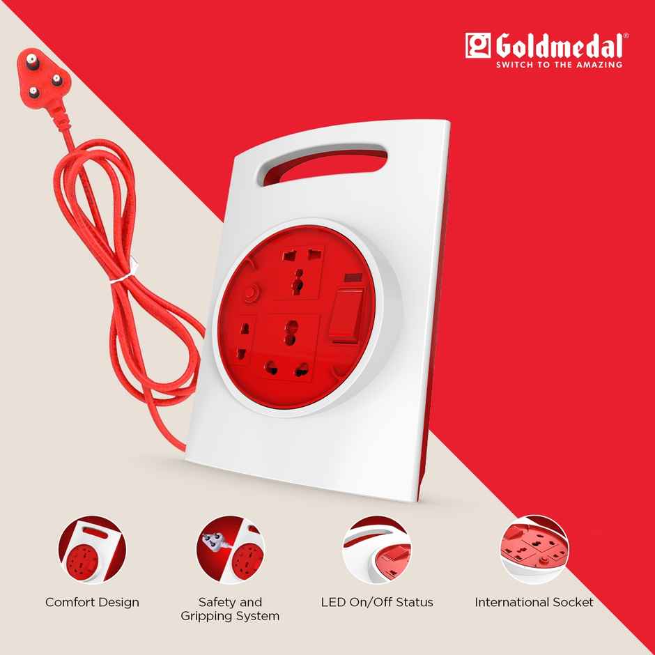 Gold Medal G-Expert 16A 3-Pin Plug- Master Switch with Indicator |3.5-meter Cable Extension cord |Universal Sockets | Extension Board for Heavy Appliances