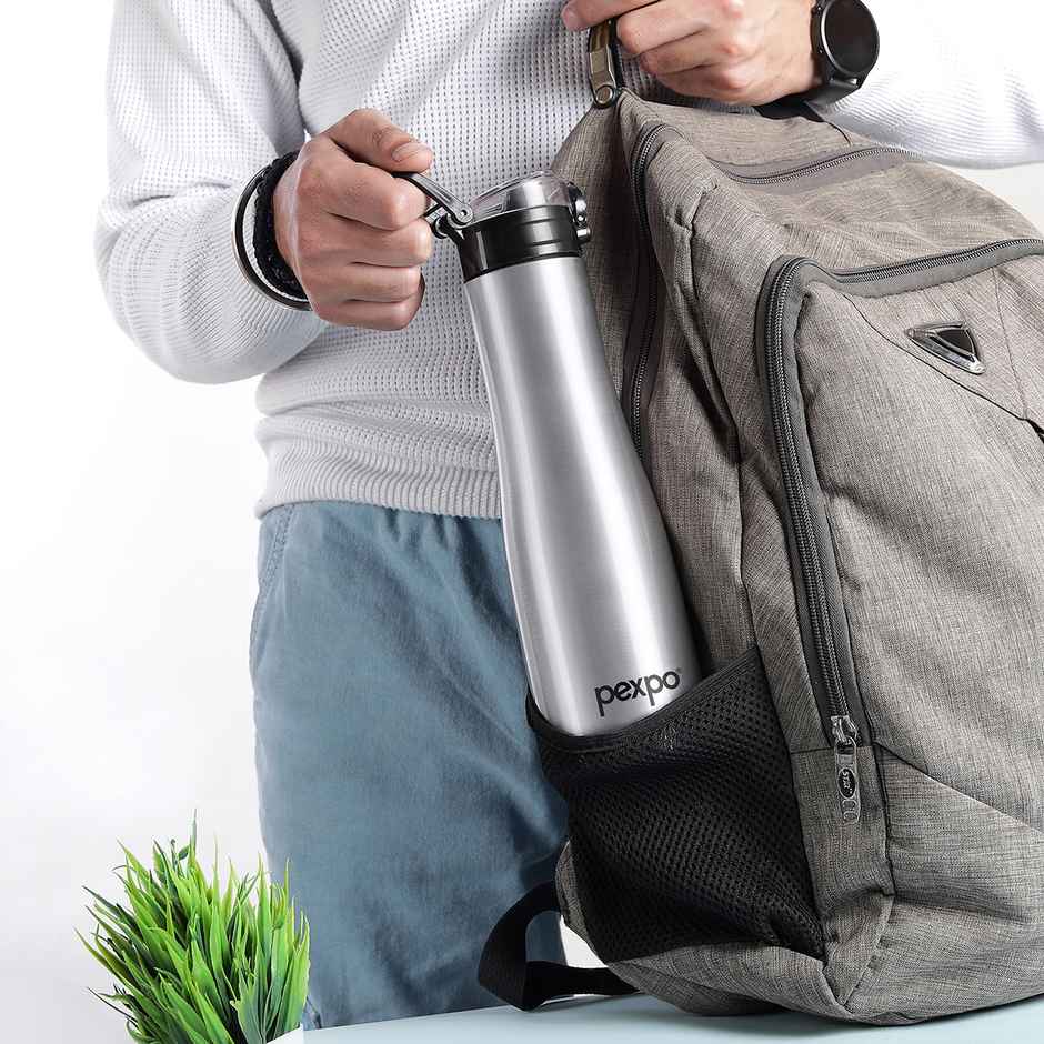 Pexpo Stainless Steel Monaco Fridge Cooling/Sports Sipper Water Bottle | Silver | 1 L