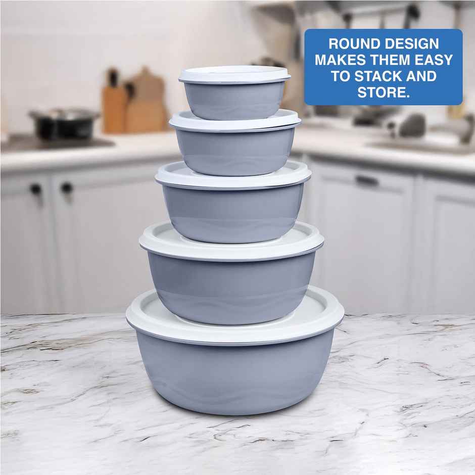 BAY6 Round Container Set With Lid - Grey 5pc