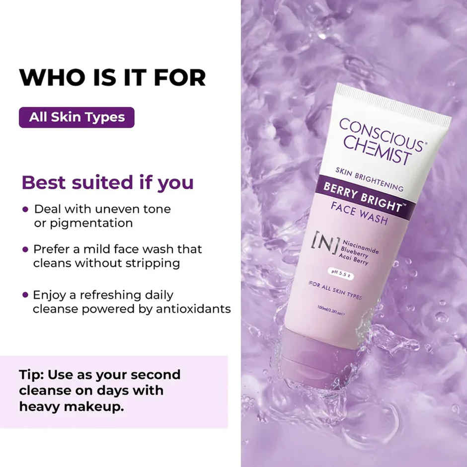 Conscious Chemist Pore Refining Brightening Face Wash With Niacinamide, Blueberry Extracts