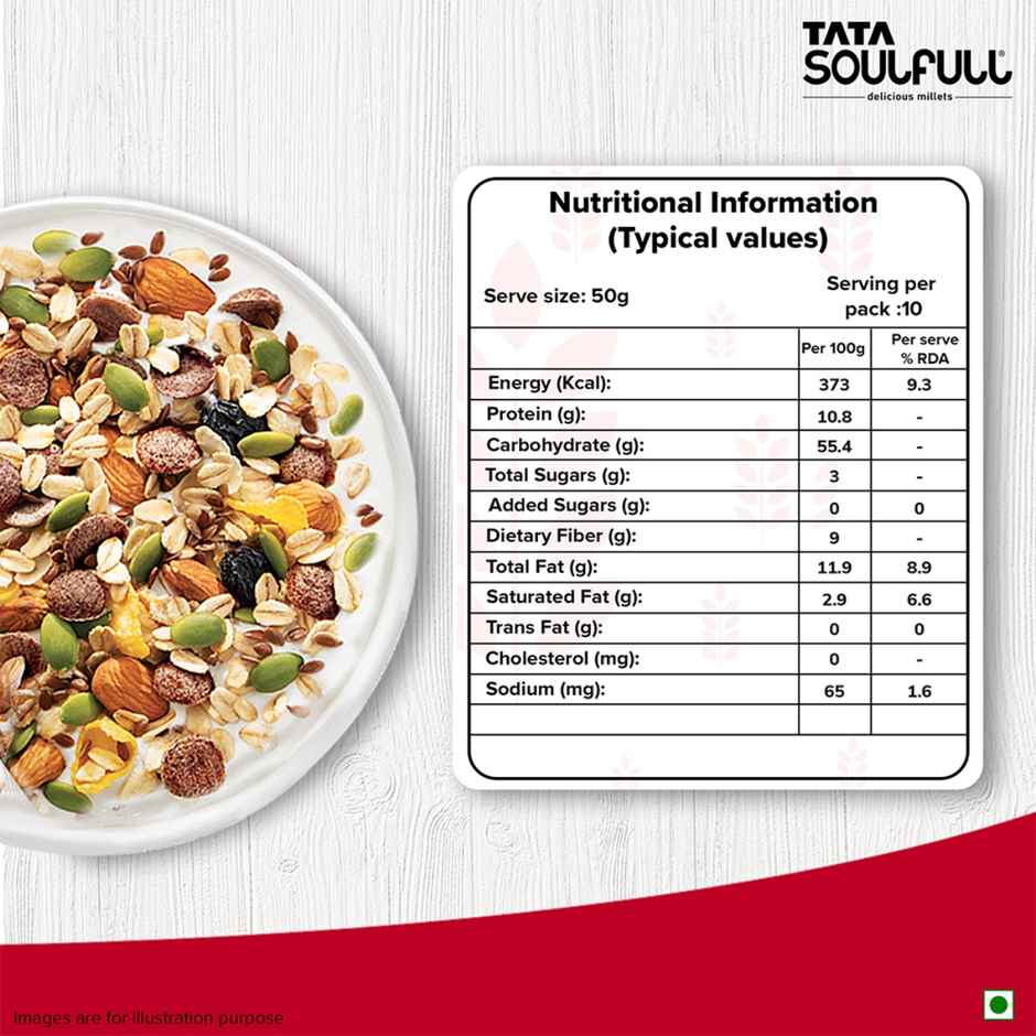 Tata Soulfull Millet Muesli, 0% Added Sugar 97% Whole Grains Fruit, Nut & Seeds Breakfast Cereal