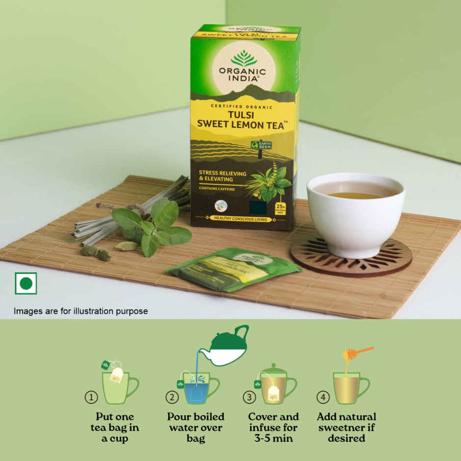 A TATA Product - Organic India Tulsi Green Tea, Sweet Lemon Tea 25 Tea Bags