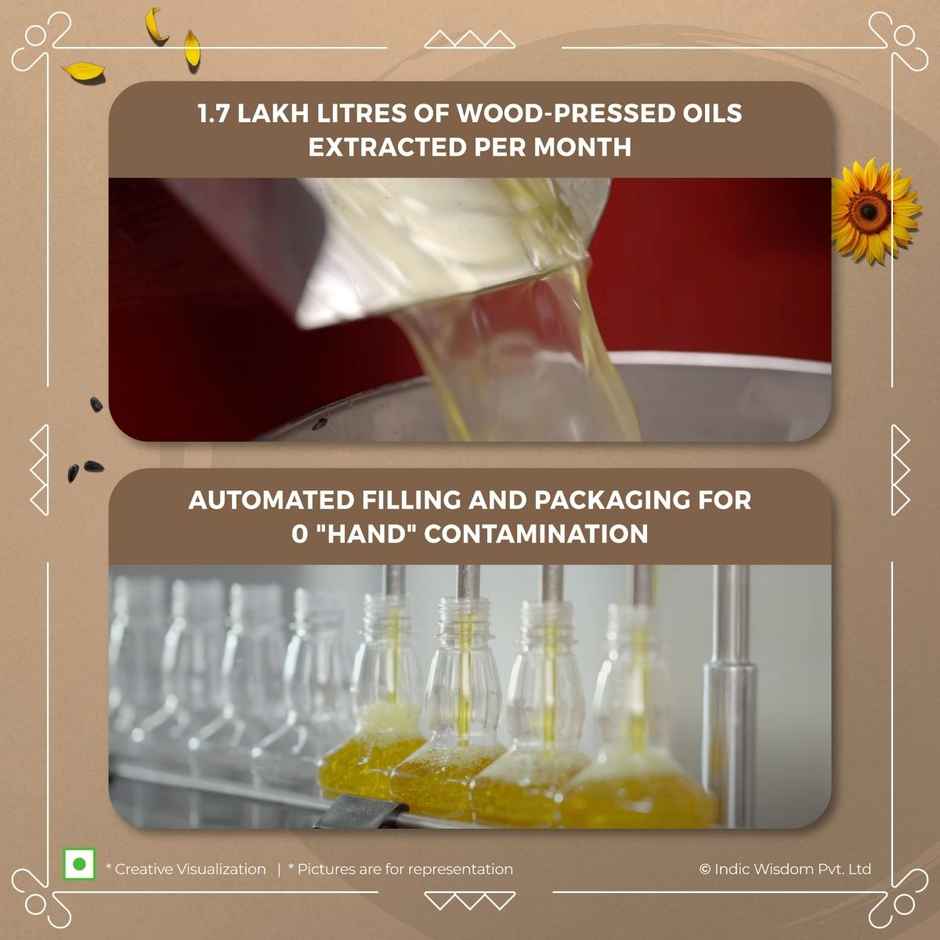 Indic Wisdom Sunflower Wood Pressed Oil | Cold Pressed - Extracted on Wooden Churner