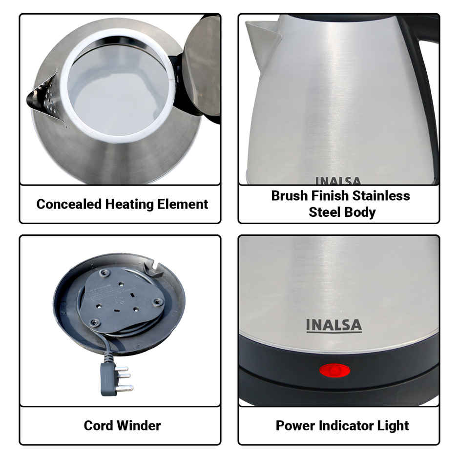 INALSA Electric Kettle Asta 1.5 Liter with Stainless Steel Body,1350W Auto Off & Boil Dry Protection