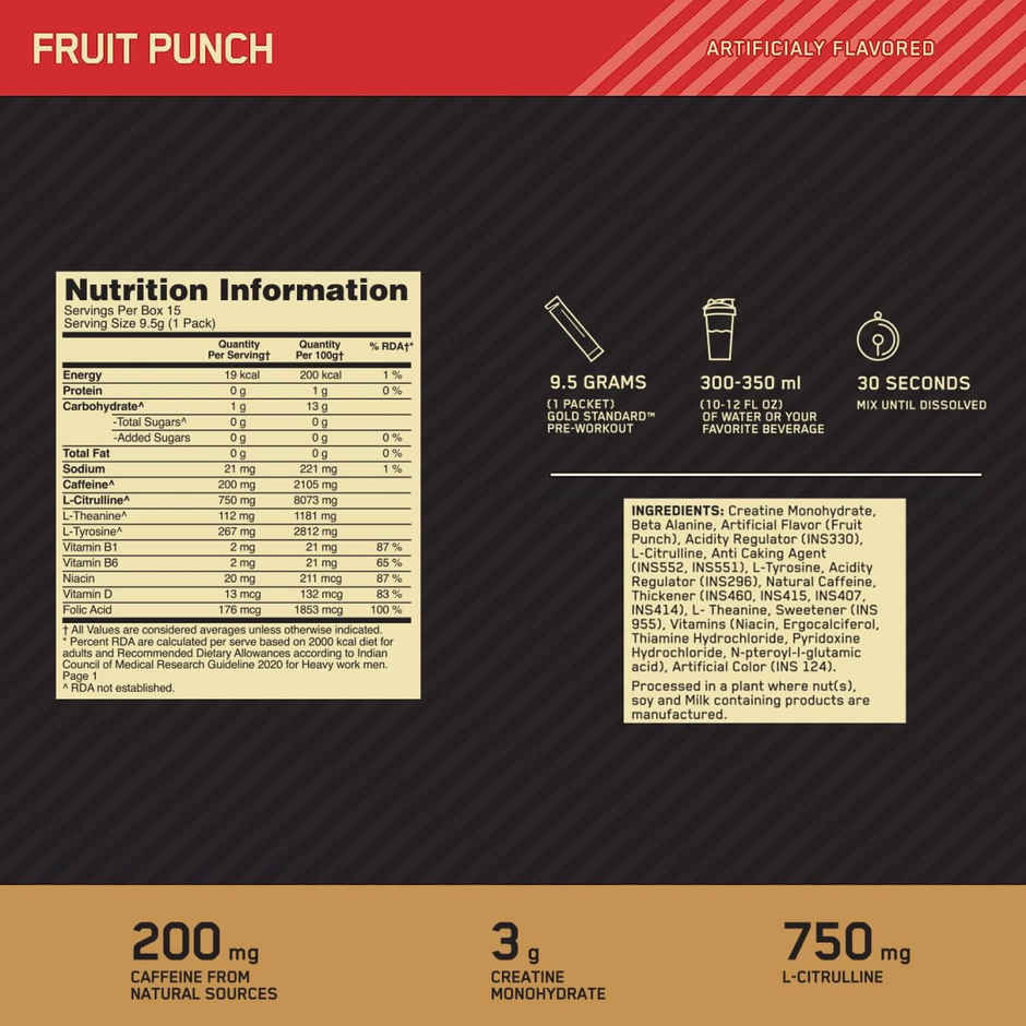 Optimum Nutrition (On) Pure Whey Gold Standard Powder Double Rich Chocolate 2 Lb (907g) & Optimum Nutrition Pre-Workout Fruit Punch Flavour (142.5g) Combo
