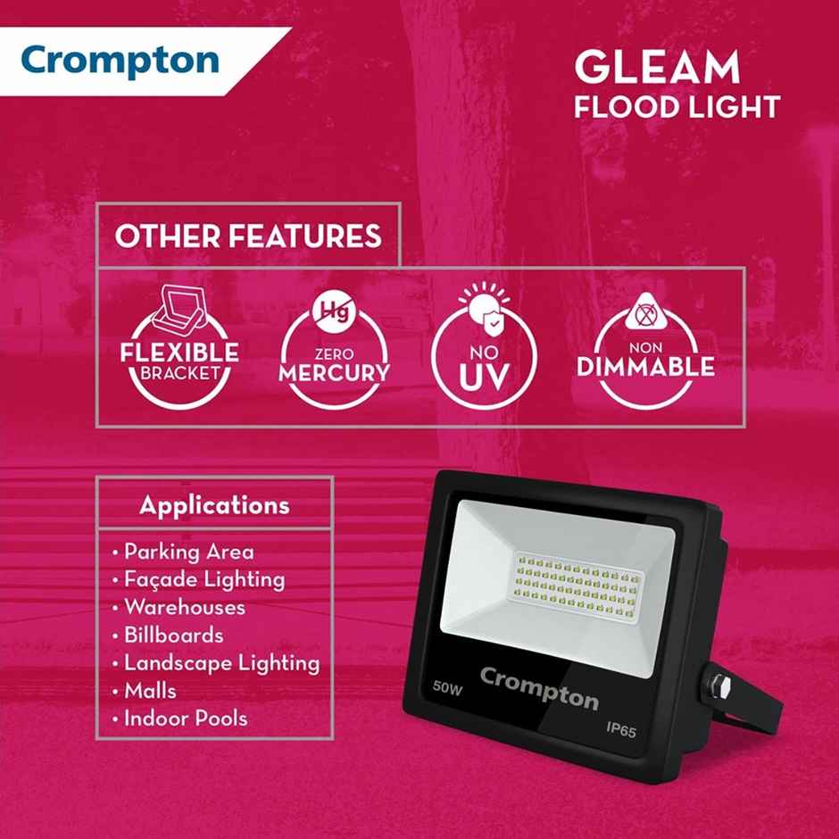 Crompton Gleam 50 Watt Outdoor Waterproof Led Flood Light (Cool Day Light 6500K)