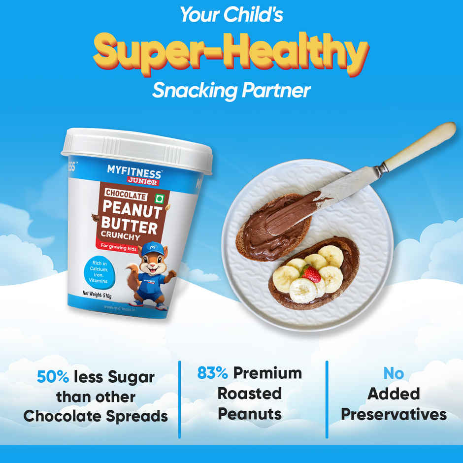 MyFitness Junior Chocolate Peanut Butter Crunchy Spread | For Kids, High Protein