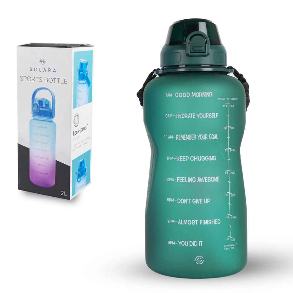 Solara Plastic Motivational Water Bottle | Bottle Green | 3.8 L