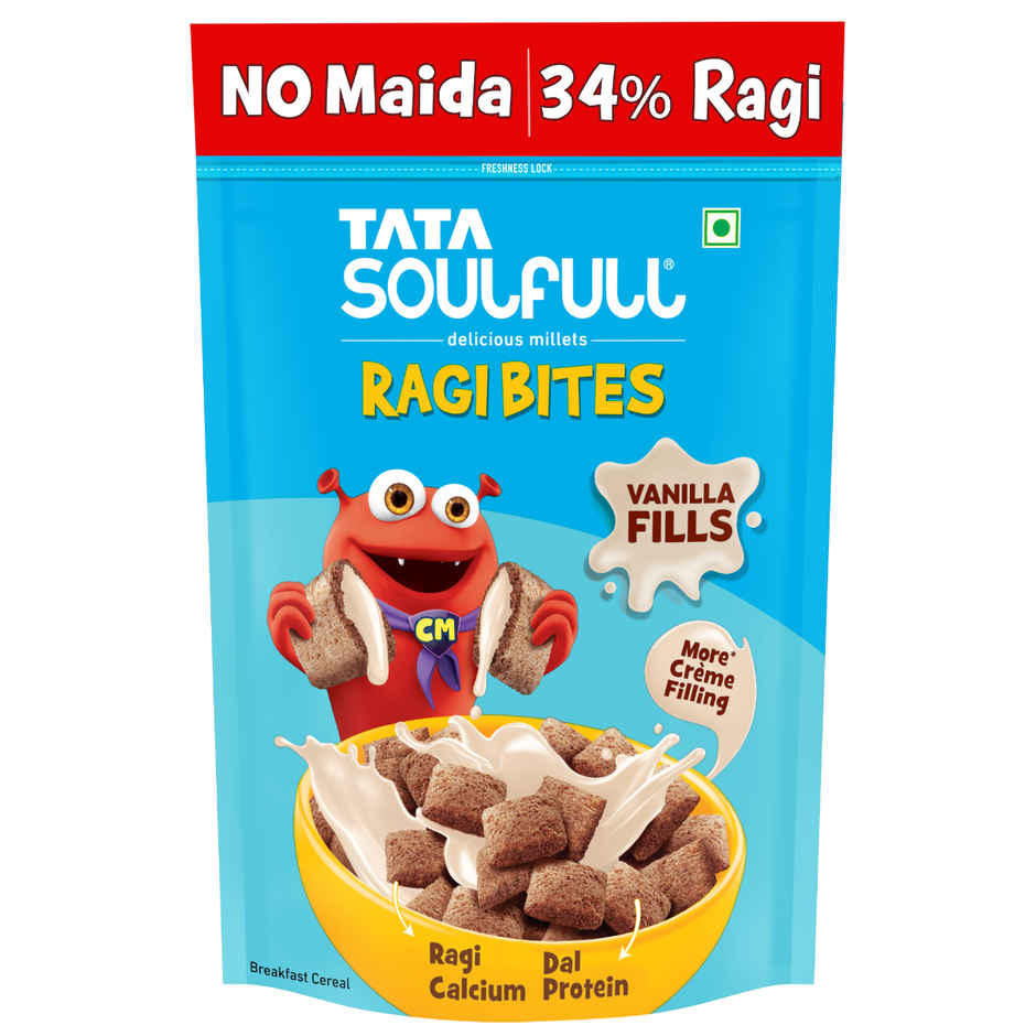 Tata Soulfull Ragi Bites Vanilla Fills, No Maida, More Cream Filling, Kids Cereal