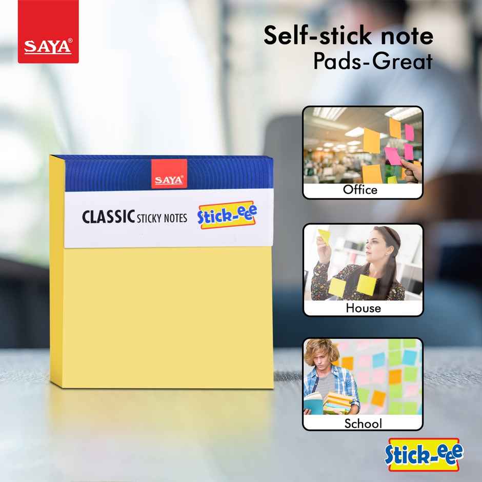 Saya Sticky Notes 3 x 3 inch | 100 Sheets Self-Adhesive Memo Notes for Office & Study