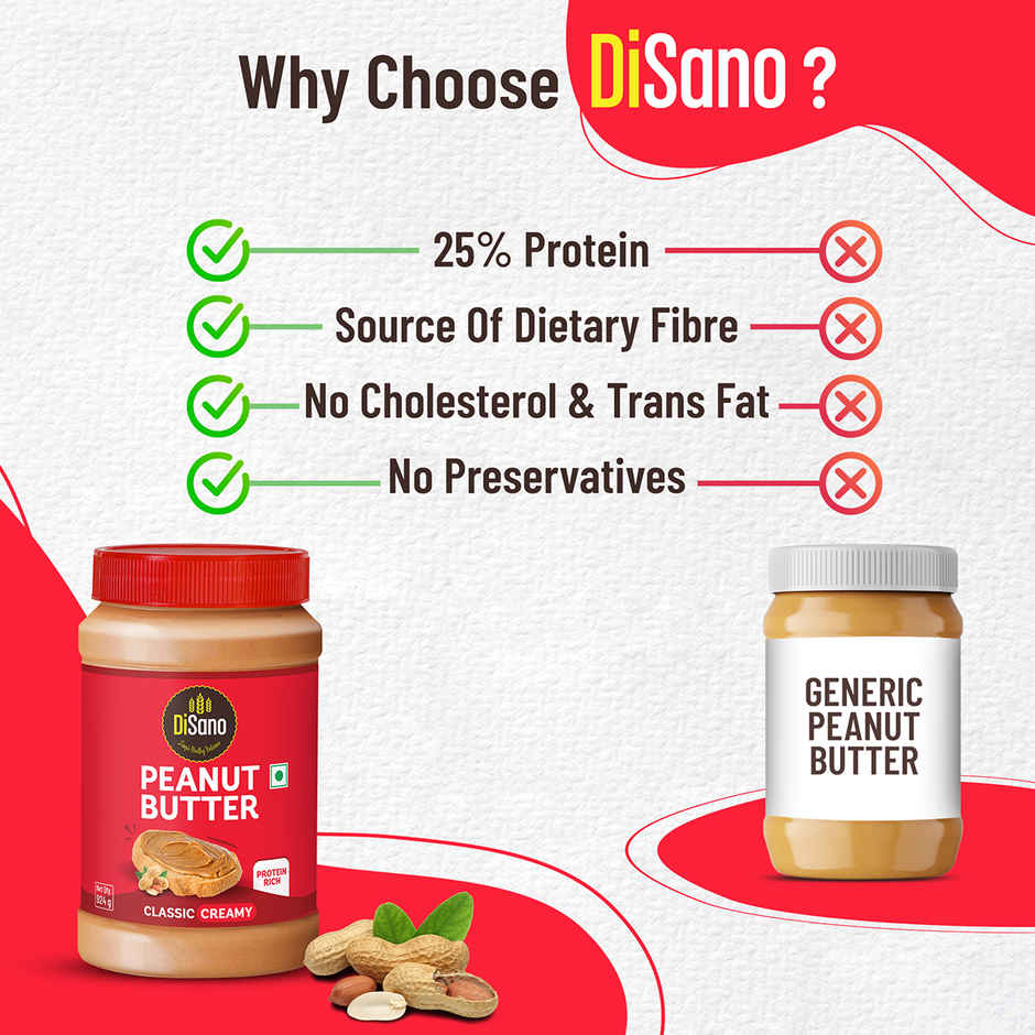 Disano Peanut Butter - Creamy, 26% Protein, No Trans Fat & Preservatives