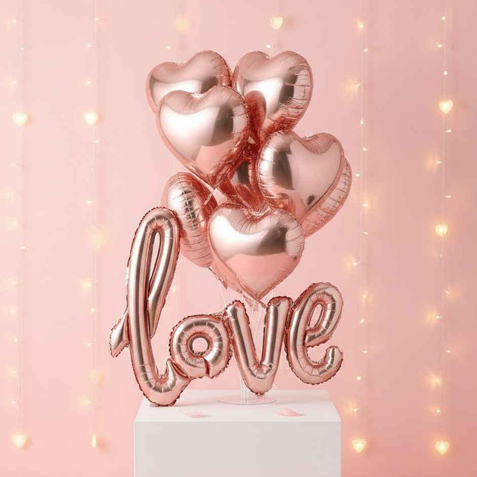 Rose Gold Love Foil Balloons for Decoration | Pack of 6 | Party Propz