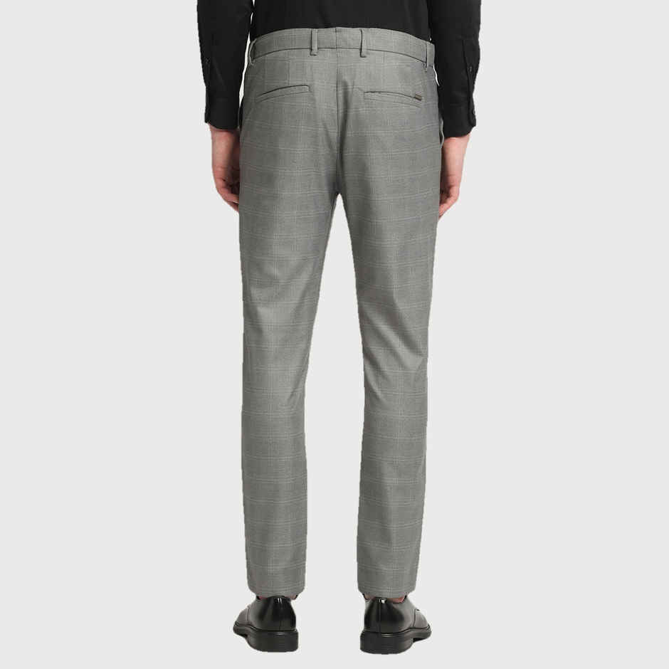 The Bear House Men Slim Fit Checked Polyester Blend Formal Trouser - Caneel | Grey | 30